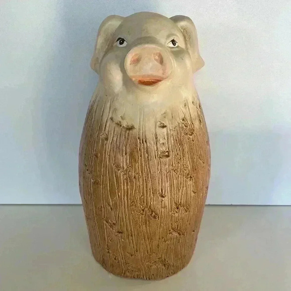 MANN Signed Studio Pottery Pig Piglet Shelf Decor 12" Brown Neutral Farmhouse - Picture 1 of 15